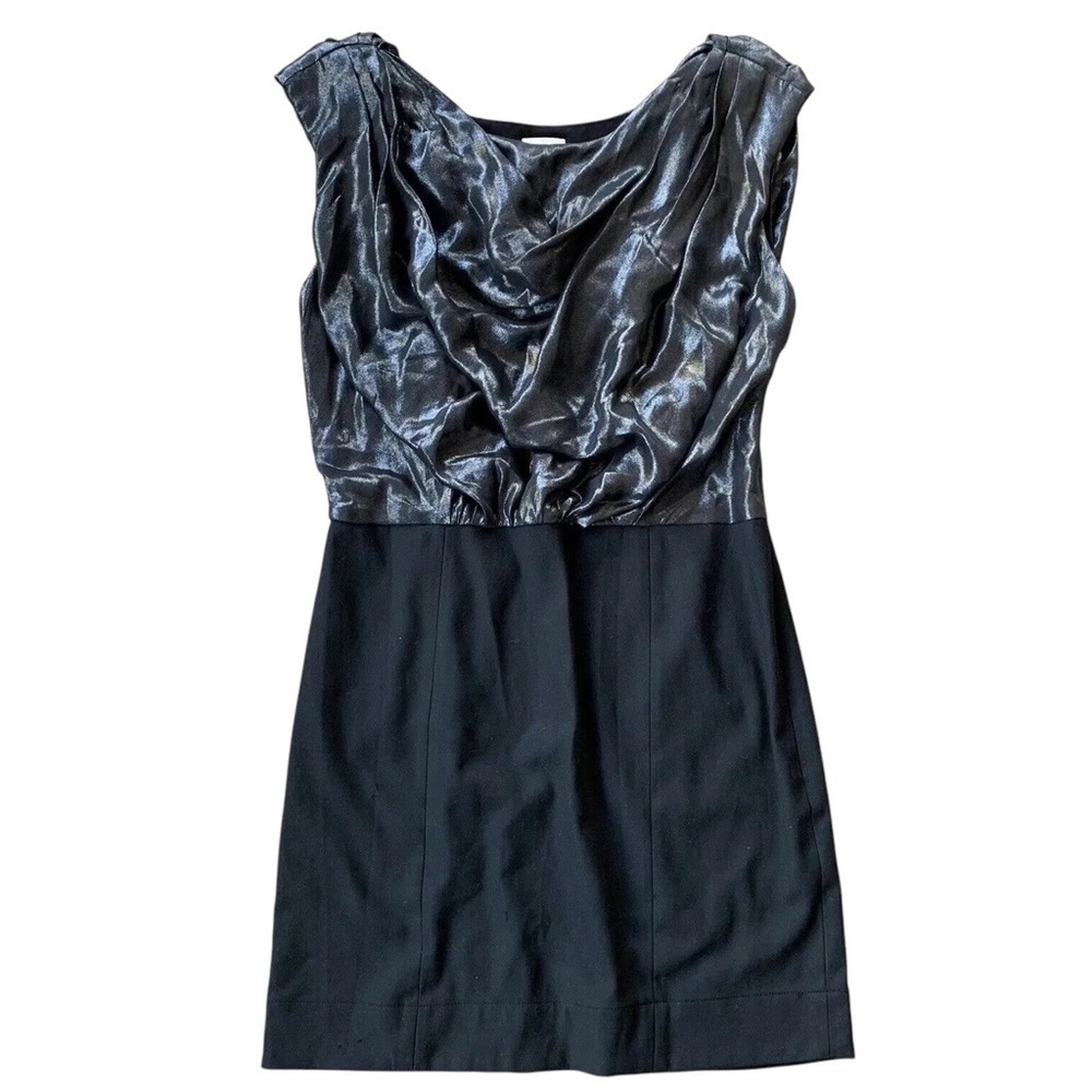 Shoshanna Silk Draped Shimmer Cocktail Mini Dress Metallic Gray Black Size 8